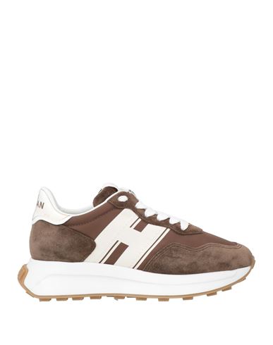 Hogan Woman Sneakers Brown Size 6.5 Leather, Textile Fibers In Brown