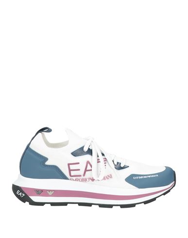 Shop Ea7 Man Sneakers Slate Blue Size 8.5 Polyester, Thermoplastic Polyurethane
