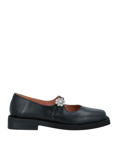 Ganni Crystal-embellished Leather Mary Jane Shoes In Black