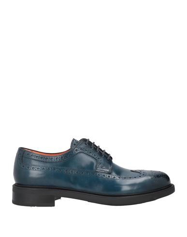 Santoni Man Lace-up Shoes Navy Blue Size 9 Leather In Navy Blue