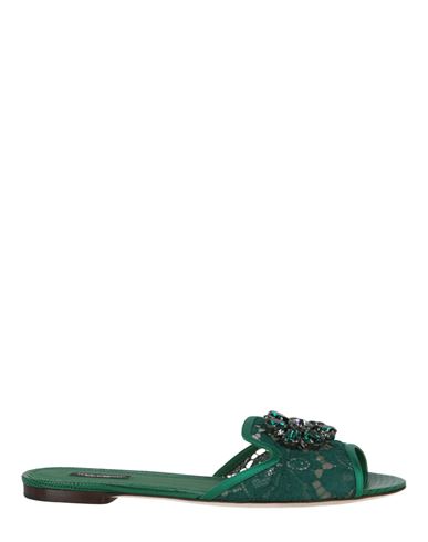 Dolce & Gabbana Lace Flat Sandals Crystal Embellishments In Green