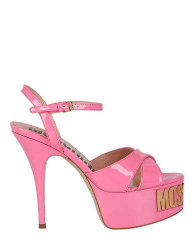 Shop Moschino Patent Leather Logo Heeled Sandals Woman Sandals Pink Size 8 Leather
