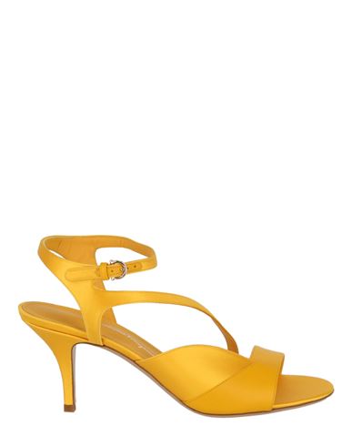 Shop Ferragamo Olga Satin Heel Sandals Woman Sandals Yellow Size 7 Viscose, Calfskin