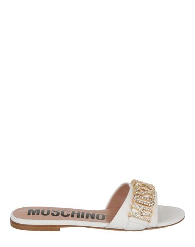 Moschino Crystal Embellished Logo Flat Sandals Woman Sandals White Size 7 Calfskin