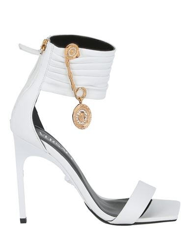 VERSACE VERSACE SAFETY PIN LEATHER HEEL SANDALS WOMAN SANDALS WHITE SIZE 8.5 TANNED LEATHER
