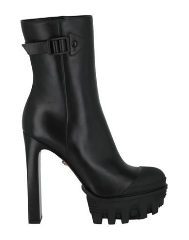 Versace Platform Logo Heeled Boots Woman Ankle Boots Black Size 10 Calfskin