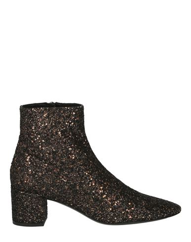 Saint Laurent Lou Lou Glittered Ankle Boots Woman Ankle Boots Black Size 7 Calfskin, Cotton