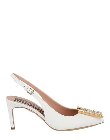 Moschino Crystal M-logo Slingback Pumps Woman Pumps White Size 11 Tanned Leather