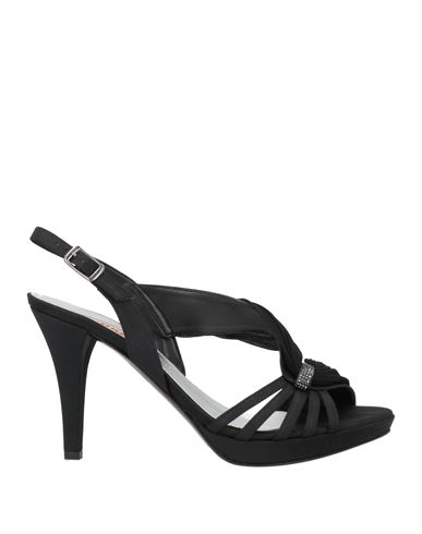 Melluso Woman Sandals Black Size 8.5 Textile Fibers, Swarovski Crystal