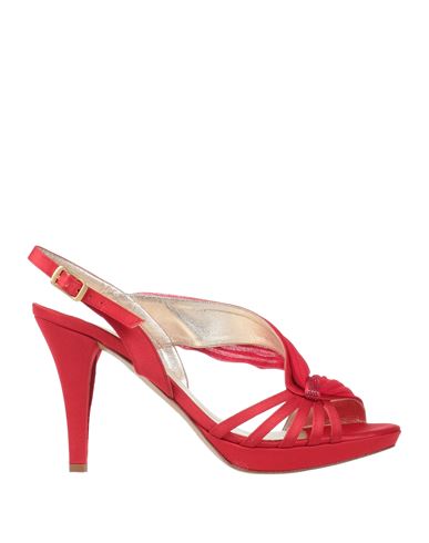 Melluso Woman Sandals Red Size 7 Textile Fibers, Swarovski Crystal