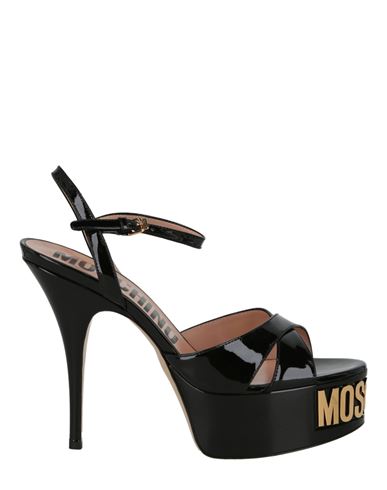 Moschino Gold-tone Logo Pump Woman Sandals Black Size 11 Tanned Leather