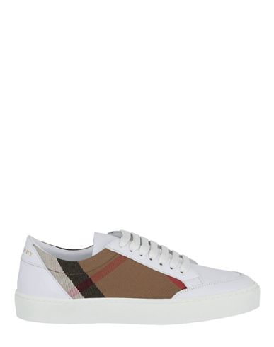 BURBERRY BURBERRY HOUSE CHECK LOW-TOP SNEAKERS WOMAN SNEAKERS WHITE SIZE 8 TANNED LEATHER, TEXTILE FIBERS