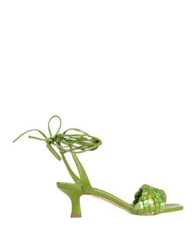 Shop Paolo Mattei Woman Sandals Green Size 8 Textile Fibers, Straw