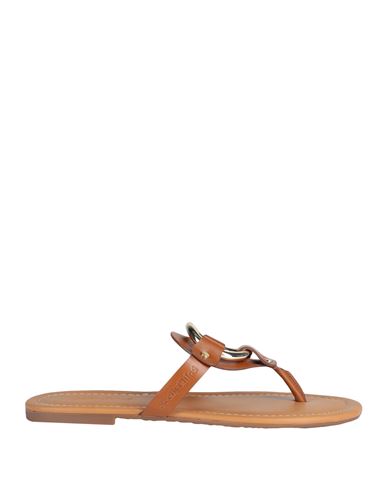 Shop See By Chloé Woman Thong Sandal Tan Size 8 Leather In Brown
