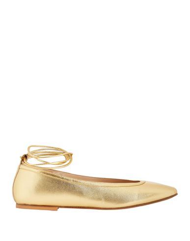 Luca Valentini Woman Ballet Flats Gold Size 10 Leather