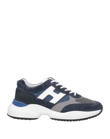 Shop Hogan Man Sneakers Navy Blue Size 6.5 Leather, Textile Fibers
