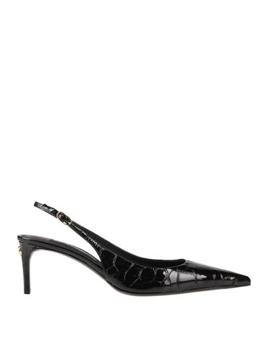 Dolce & Gabbana Crocodile Printed Calfskin Slingbacks In Black