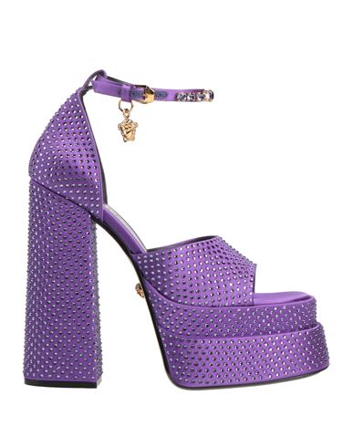 Versace Woman Sandals Purple Size 8 Viscose, Silk