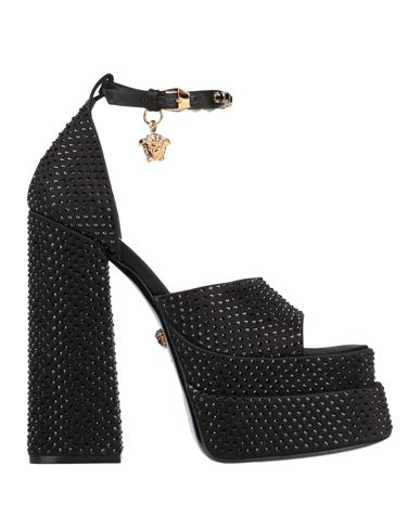 Versace Woman Sandals Black Size 8 Viscose, Silk