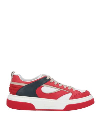 Ferragamo Man Sneakers Red Size 8.5 Leather, Textile Fibers
