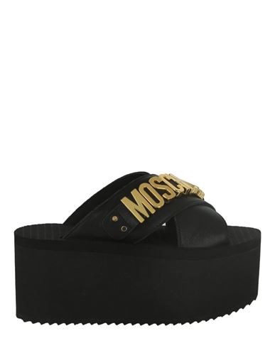 MOSCHINO MOSCHINO LOGO PLAQUE WEDGE SANDALS WOMAN SANDALS BLACK SIZE 8 TANNED LEATHER