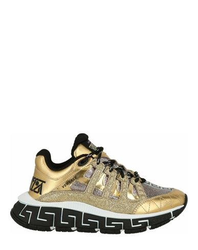 VERSACE VERSACE TRIGRECA GLITTER SNEAKERS WOMAN SNEAKERS GOLD SIZE 7 POLYESTER, COTTON