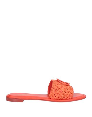 Giorgio Armani Woman Sandals Tomato Red Size 7.5 Textile Fibers, Leather
