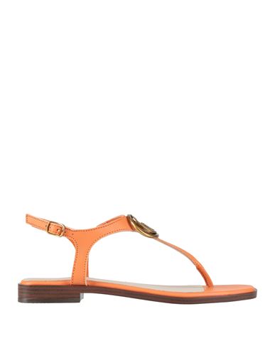 Guess Woman Thong Sandal Orange Size 8 Leather In Orange