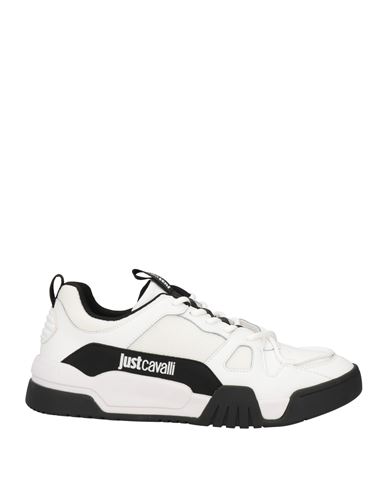 Just Cavalli Man Sneakers White Size 9 Leather, Polyurethane, Textile Fibers