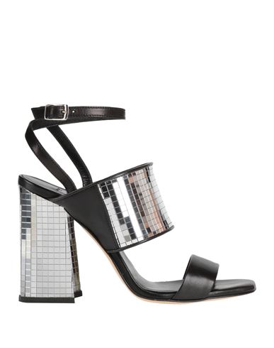 Shop Giampaolo Viozzi Woman Sandals Black Size 8 Leather, Textile Fibers In Silver