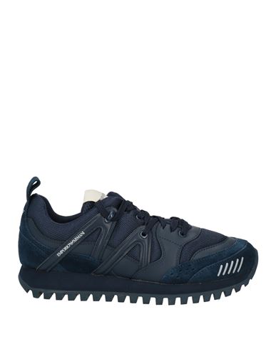 Shop Emporio Armani Man Sneakers Navy Blue Size 9 Leather, Textile Fibers