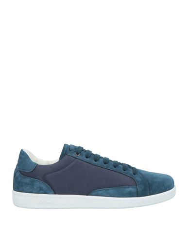 Shop Brioni Man Sneakers Slate Blue Size 11.5 Leather, Textile Fibers