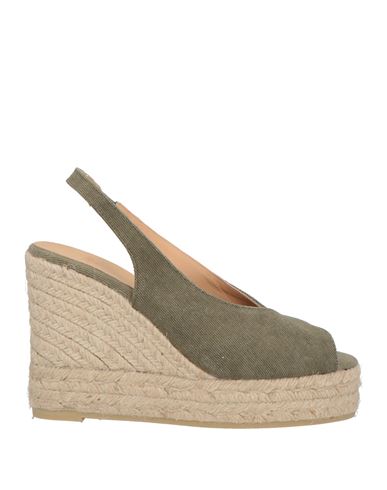Shop Castaã±er Castañer Woman Espadrilles Military Green Size 7.5 Textile Fibers