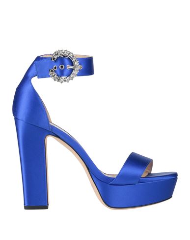 Shop Jimmy Choo Woman Sandals Bright Blue Size 7.5 Textile Fibers
