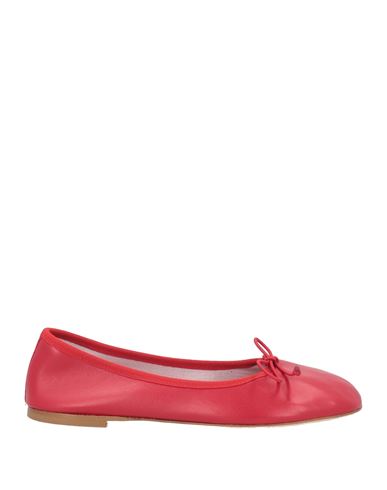 Shop Michelediloco Woman Ballet Flats Red Size 8 Leather, Textile Fibers