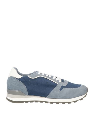 Shop Andrea Ventura Firenze Man Sneakers Slate Blue Size 8.5 Leather, Textile Fibers