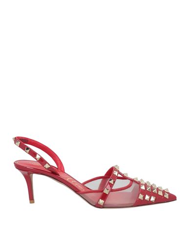 Valentino Garavani Woman Pumps Brick Size 8 Soft Leather, Textile Fibers In Red