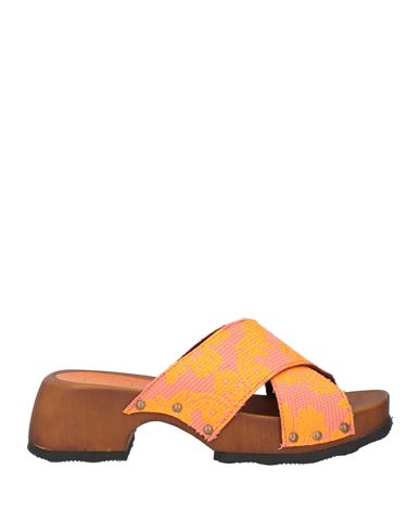 I Daf Woman Mules & Clogs Orange Size 8 Leather, Textile Fibers