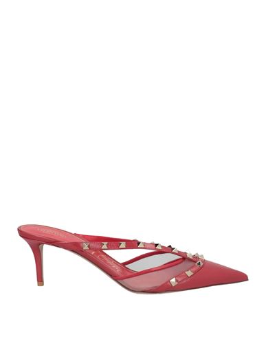 Valentino Garavani Woman Mules & Clogs Red Size 7.5 Leather, Textile Fibers