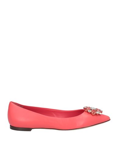 Shop Dolce & Gabbana Woman Ballet Flats Coral Size 7 Leather In Red