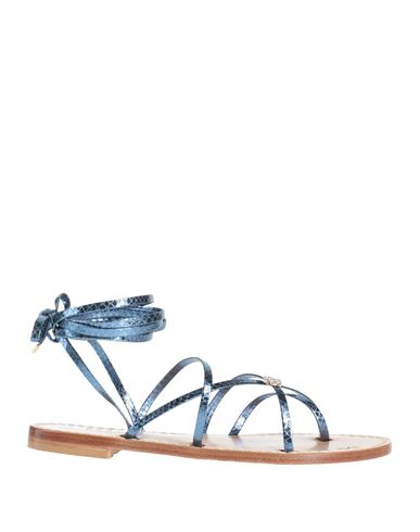 Shop Emanuela Caruso Capri Woman Thong Sandal Azure Size 5.5 Leather In Blue