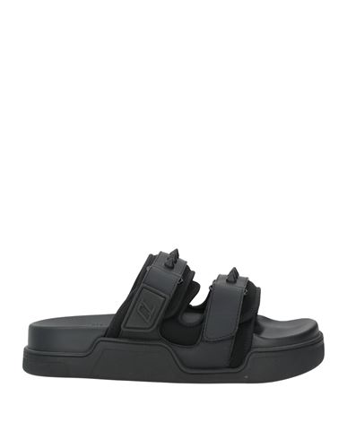 Christian Louboutin Man Sandals Black Size 8 Calfskin, Textile Fibers