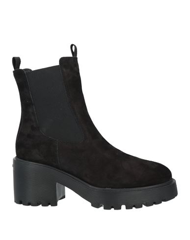 Hogan Woman Ankle Boots Black Size 8 Leather, Textile Fibers In Black