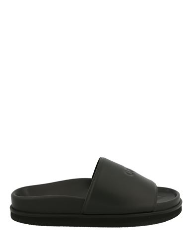 Shop Off-white Cloud Stamp Leather Slides Woman Sandals Black Size 8 Calfskin