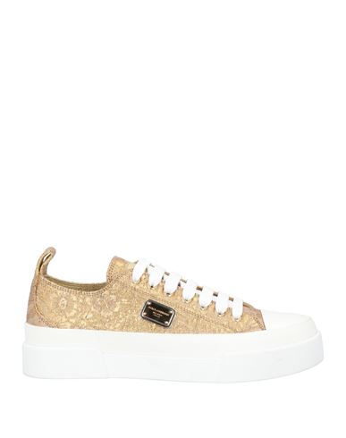 Dolce & Gabbana Woman Sneakers Gold Size 7 Calfskin, Viscose, Polyamide, Polyester, Acrylic