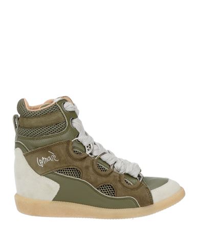 Lemaré Woman Sneakers Military Green Size 8 Leather, Textile Fibers
