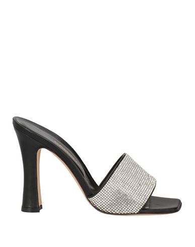Alessandra Rich Woman Sandals Black Size 7.5 Leather, Textile Fibers