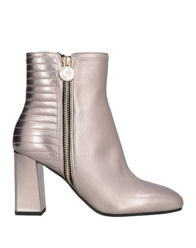 Pollini Woman Ankle Boots Silver Size 8 Leather In Metallic