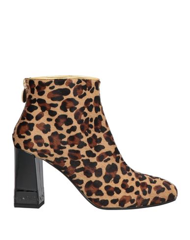 Pollini Woman Ankle Boots Camel Size 8 Leather In Animal Print