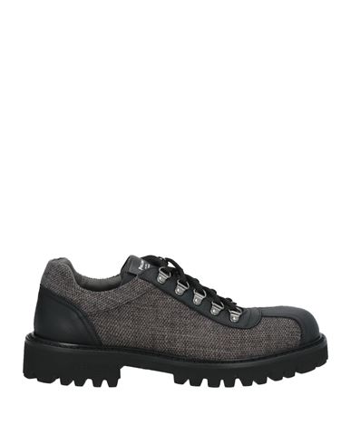 Pollini Man Lace-up Shoes Grey Size 9 Leather, Textile Fibers In Black